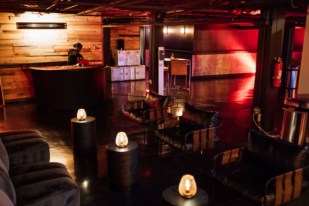 Ambient lighting inside Terminus 330's historic cellar venue.